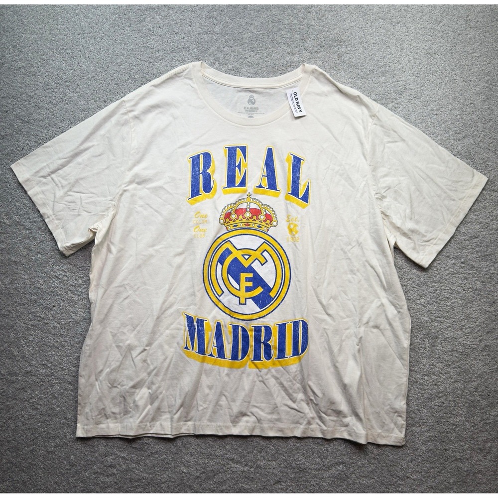 Old Navy Real Madrid FC Crest Graphic T-Shirt Men's 4XL Cream NWT Soccer